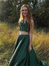 A Line Two Piece Green Chiffon Prom Dress LBQ3051